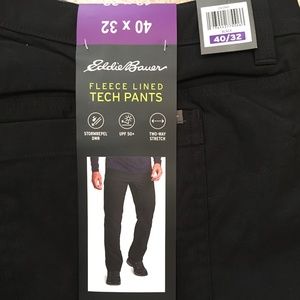 mens eddie bauer fleece lined tech pants black size 40 X 32 new with tags